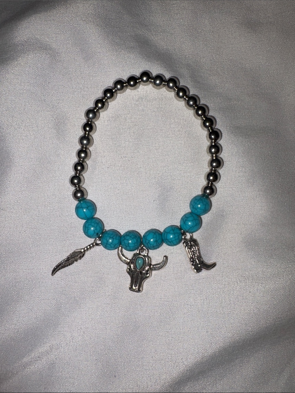 Turquoise & Tan Beaded Bracelet Set with Silver Charms - Picture 4 of 4
